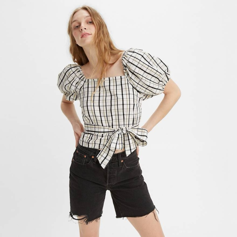 Levi Vera Plaid Blouse with Tie Medium